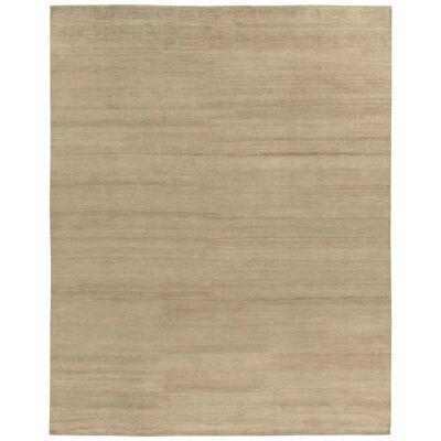 Hand-Knotted Contemporary Solid Beige-Brown Rug