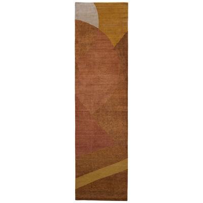 Hand-Knotted Wool Silk Modern Runner in Brown - Geometric Design by Rug & Kilim