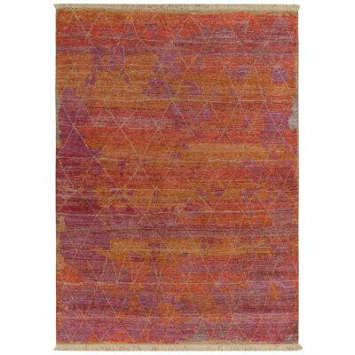 Rug & Kilim’s Hand-Knotted Rug in Multihued Gold, Red, Subtle Geometric Pattern