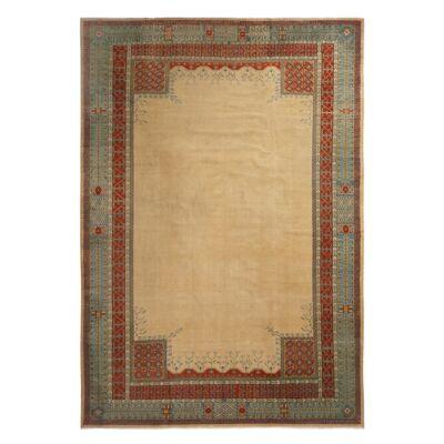Antique Sivas Beige and Turquoise Wool Rug With Burgundy Accents