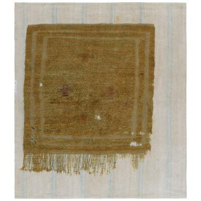 Distressed Gold Fragment Rug on Gray and Blue Flat Weave, by Rug & Kilim