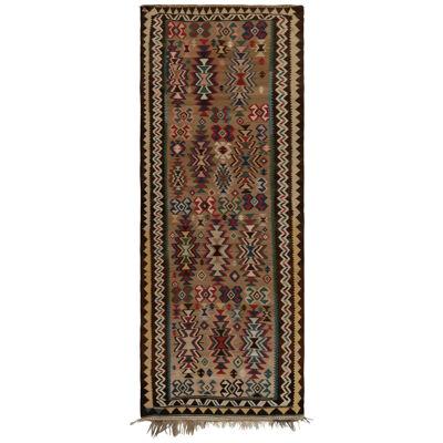Antique Persian Kilim Rug in Beige-Brown With Multicolor Tribal Patterns