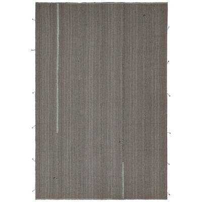 Rug & Kilim’s Contemporary Kilim Rug in Gray with Blue Stripes and Brown Accents