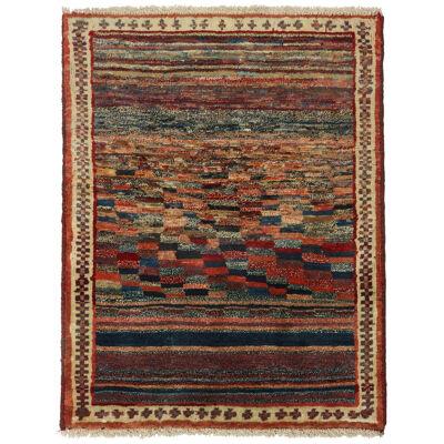  Vintage Gabbeh Tribal Rug in Polychromatic Abstract Pattern