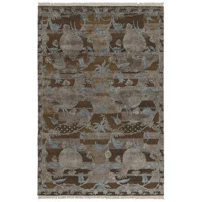 Rug & Kilim’s Contemporary Rug in Brown With Gray and Blue Floral Patterns