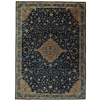 Antique Chinese Art Deco rug in Blue with Gold Medallion - by Rug & Kilim
