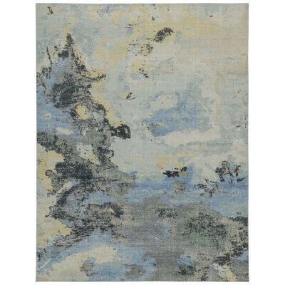 Rug & Kilim’s Distressed Style Abstract Rug in Blue, Beige and Gray