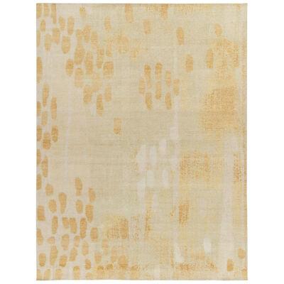 Distressed Style Modern Rug in Cream, Gold, White Dots Pattern by Rug & Kilim