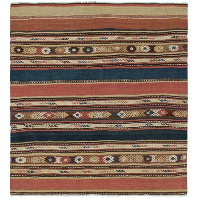 Vintage Shahsavan Persian Kilim in Stripes & Geometric Patterns from Rug & Kilim