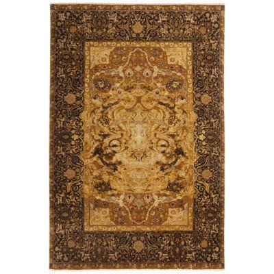 17th Century Inspired Black and Gold Wool and Silk Rug