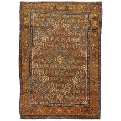 Antique Jerusalem Beige-Brown and Blue Wool Geometric-Floral Rug