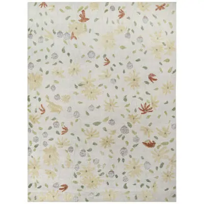 Rug & Kilim’s Distressed Contemporary Rug in White With Beige Floral Patterns