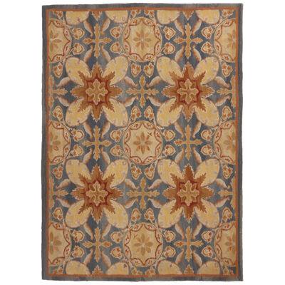 Rug & Kilim’s 18th-Century Aubusson Style Blue & Cream Wool Geometric Floral Rug