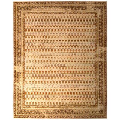 Hand-Knotted Agra Style Rug Beige Brown Striped Floral Pattern