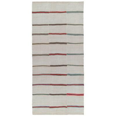 Vintage Kilim Rug in Off-White, Red and Blue Stripe Patterns, Panel Style