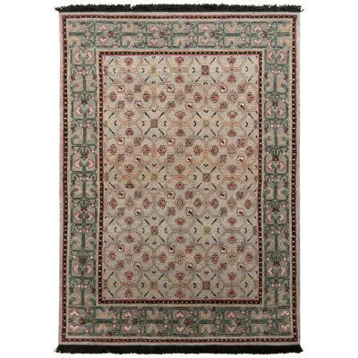 Rug & Kilim’s Transitional Style Rug in Green and Blue All Over Floral Pattern