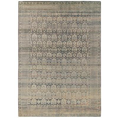Rug & Kilim’s Hand-Knotted Floral Rug in Blue, Beige & Gray Patterns