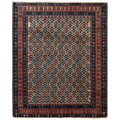 Antique Lilihan Persian Rug In Beige And Blue Geometric Pattern 