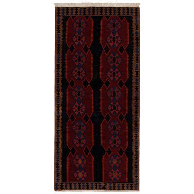 Vintage Ghazvin Kilim in Anblack with Red and Blue Geometric Patterns
