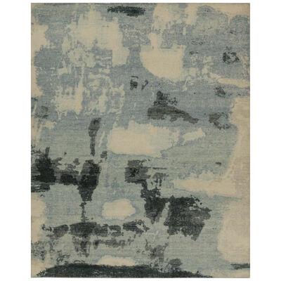 Rug & Kilim’s Distressed Style Abstract Rug in Blue, Ivory and Gray