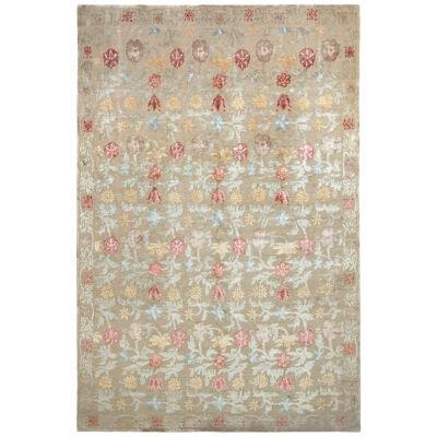 Hand-Knotted Spanish Style Floral Rug in Beige and Red by Rug & Kilim