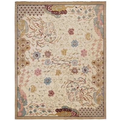 Rug & Kilim’s Chinese Art Deco Style Rug in Beige-Brown with Floral Patterns