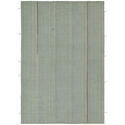  Rug & Kilim’s Contemporary Kilim Rug in Blue with Gray Stripes & Brown Accents