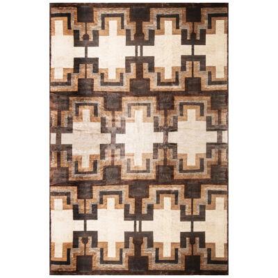 Rug & Kilim’s Art Deco Style Rug – Beige Brown Mid-Century Geometric Pattern