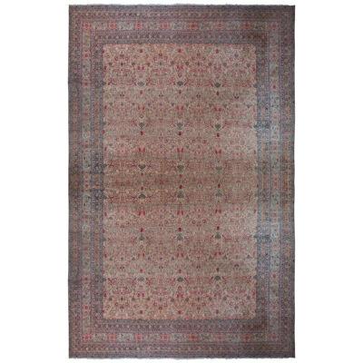 Hand-Knotted Antique Kerman Rug In Beige And Red Persian Floral Pattern