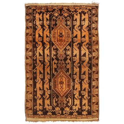 Vintage Baluch Transitional Golden Brown Wool Persian Rug
