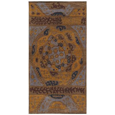 Rug & Kilim’s Tribal Style Rug in Beige-Brown, Gold and Blue Pattern