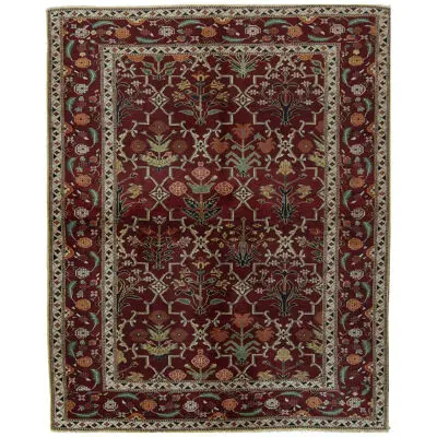 Rug & Kilim’s Agra Style Rug in an All Over Red, Green Trellis Floral Pattern