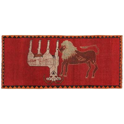 Vintage Persian Gabbeh Runner In Red With Animal Pictorials By Rug & Kilim
