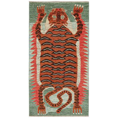 Rug & Kilim’s Classic Style Tiger-Skin Runner with Orange and Brown Pictorial