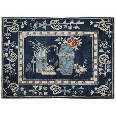 Antique Chinese Art Deco rug in Navy Blue with Pictorial Patterns by Rug & Kilim