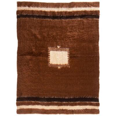 Vintage Geometric Transitional Brown and Beige Wool Kilim Rug