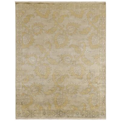 Rug & Kilim’s Classic Style Rug in Tan With Blue and Gold Floral Patterns