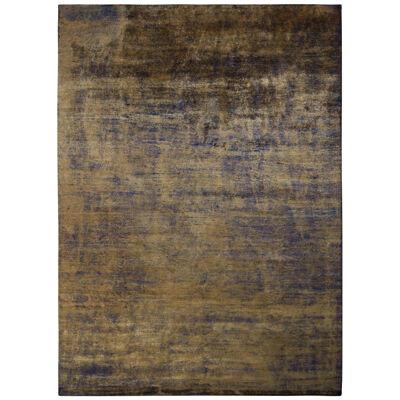 Textural Modern Rug Gold Brown and Blue Abrashed Striped Pattern by Rug & Kilim