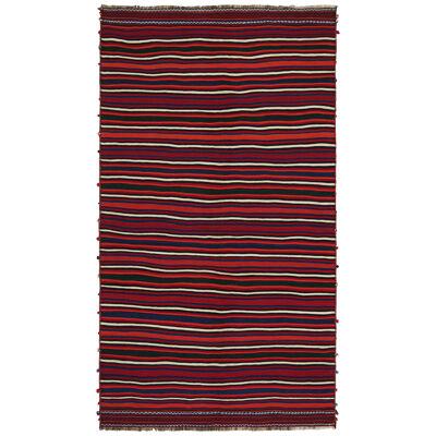 Vintage Persian Kilim with Burgundy Red and Navy Blue Stripes by Rug & Kilim