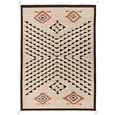 Navajo Kilim Style Rug in Beige-Brown, White Geometric Pattern by Rug & Kilim