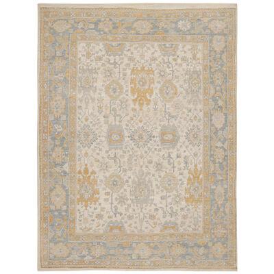 Rug & Kilim’s Oushak Style Rug in Beige, Gold and Blue Floral Patterns