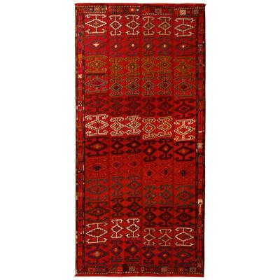 Vintage Mid-Century Geometric Red Wool Verneh Persian Kilim Runner