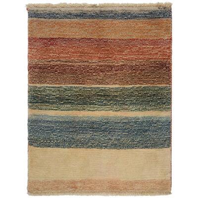  Vintage Gabbeh Tribal rug in Beige-Brown with Polychromatic Striped Pattern