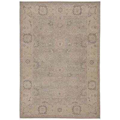  Rug & Kilim’s Oushak Style Rug in Gray and Beige Floral Patterns