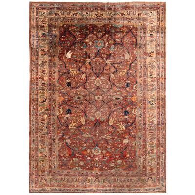 Hand-Knotted Antique Heriz Persian Style Rug In Red And Blue Floral Pattern