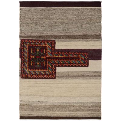 Rug & Kilim’s Tacheh Style Persian Kilim in Beige and Gray 