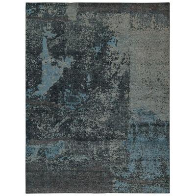 Rug & Kilim’s Distressed Style Abstract Rug in Blue and Gray Patterns