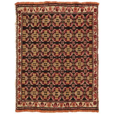 Antique Agra Geometric Beige and Red Wool Floral Rug