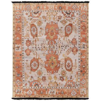 1900S Oushak Style Rug in White, Orange and Gold Floral Pattern