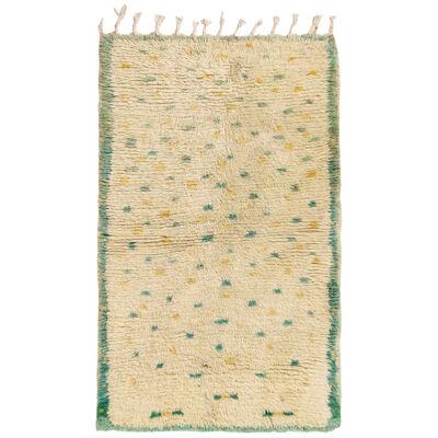 Vintage Berber Moroccan Rug in Beige, Green and Yellow Geometric Pattern